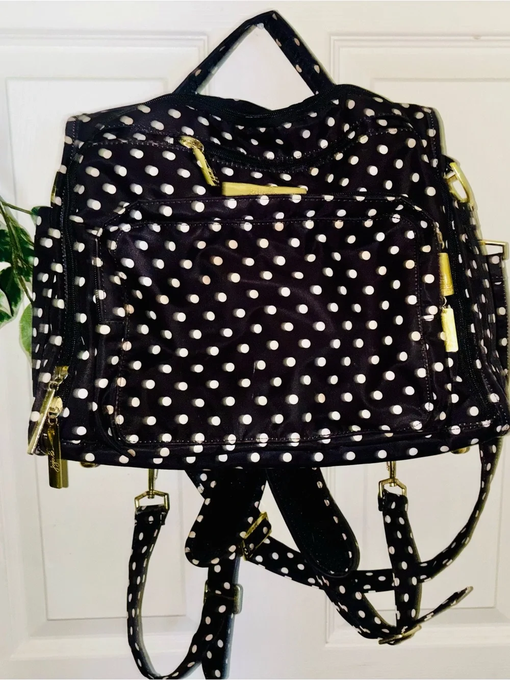Black Polka Dot Convertible Backpack Diaperbag